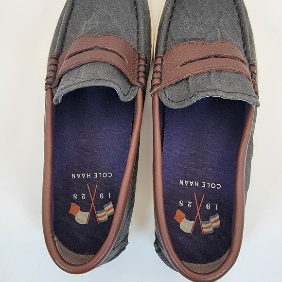 Cole Haan Penny Loafers Womens Sz 7 Gray Canvas with Brown Leather Trim Slip On - Picture 7 of 8